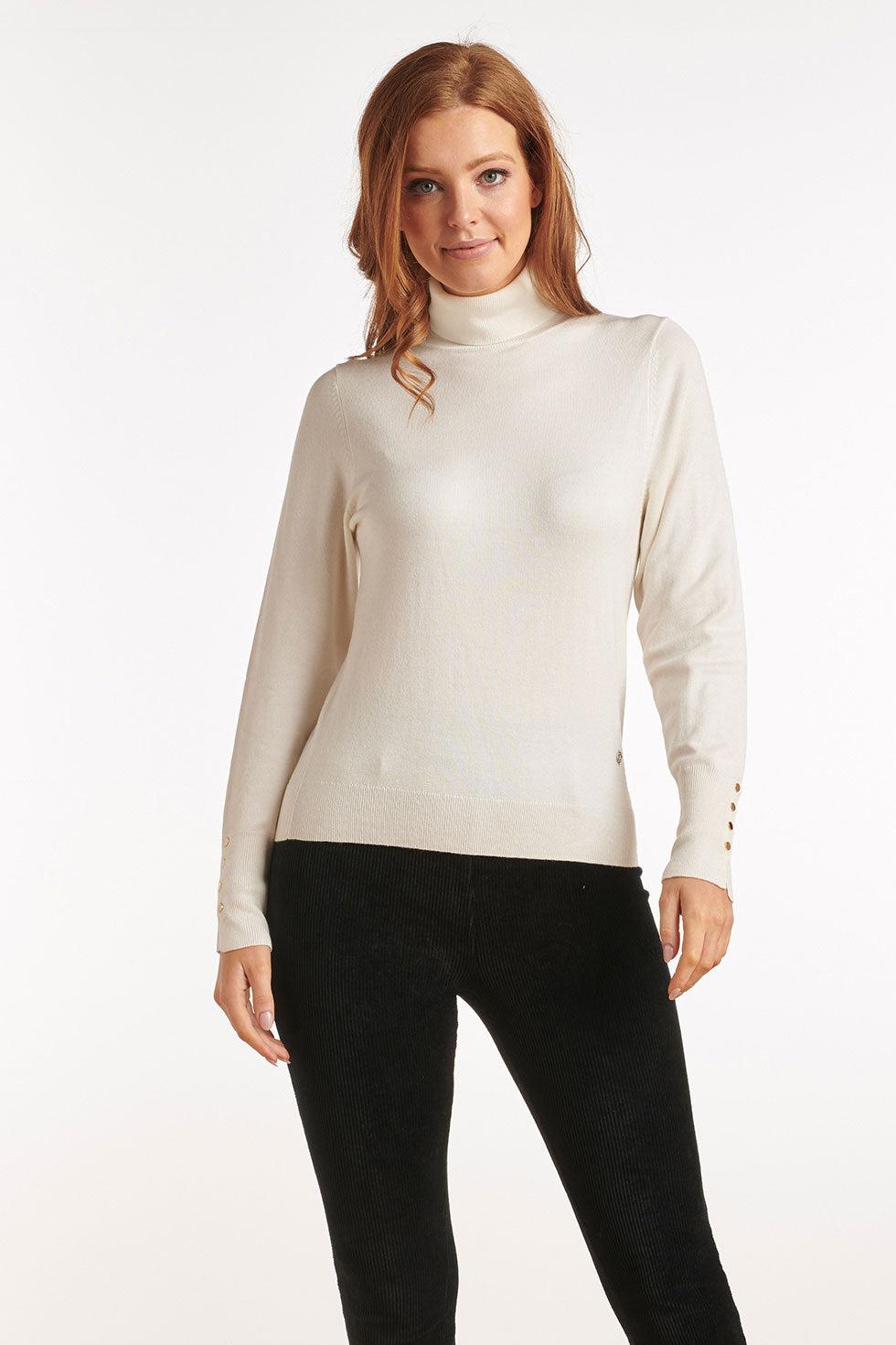 Fine-knit Turtleneck Sweater - White - Ladies