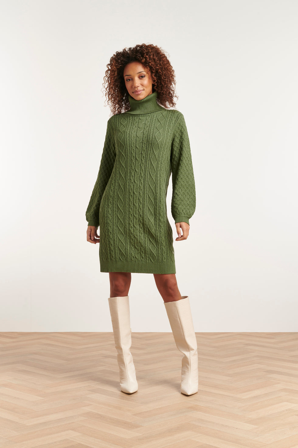 Smashed Lemon 23603 Oversized Coltrui Jurk Met Pofmouwen In Army Green