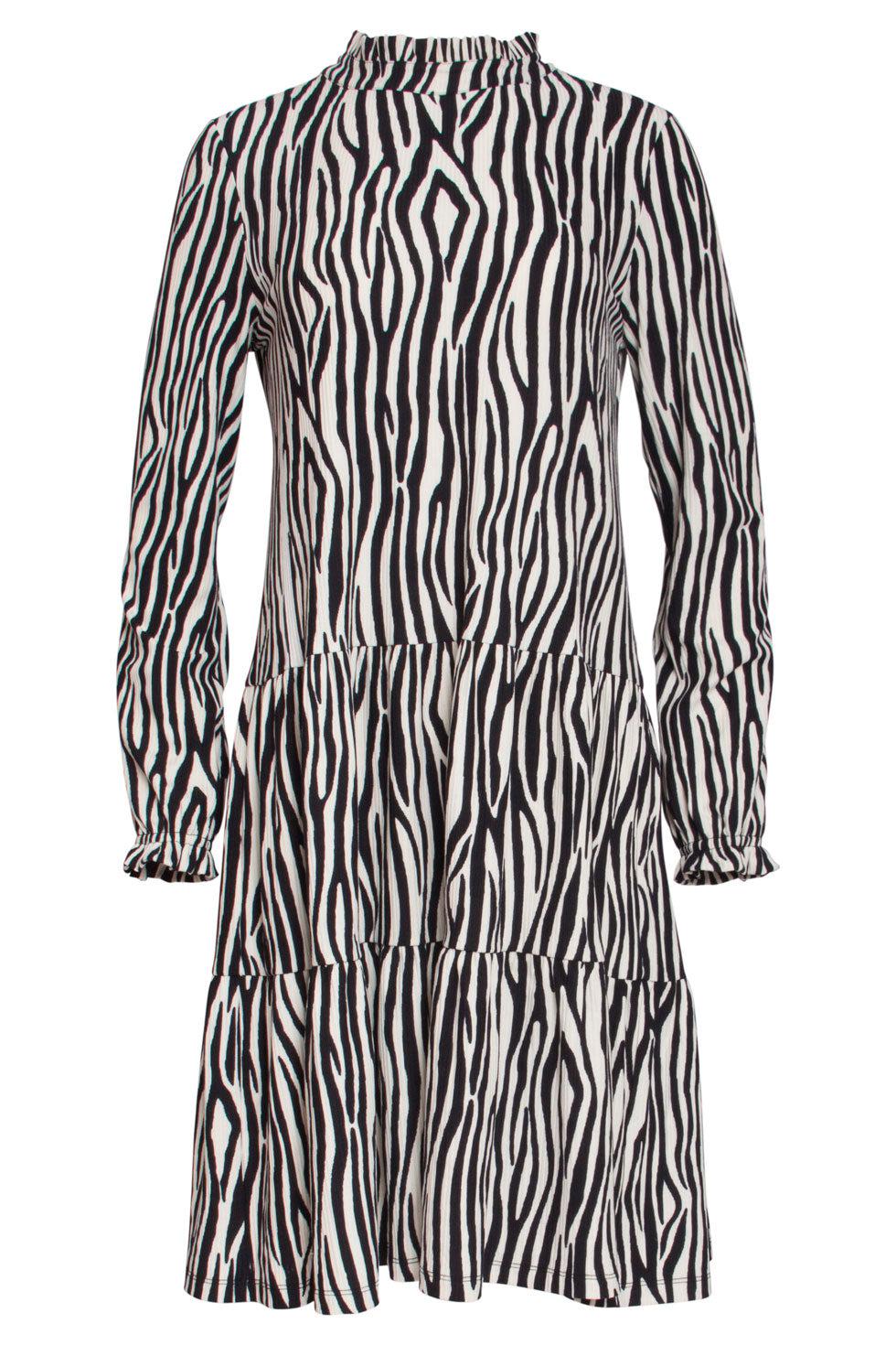 Smashed Lemon Stretch Dress Long Sleeves Zebra Print Black White Zoey