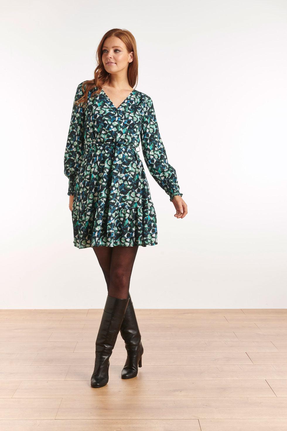 22631 Jurk Vlinder Print Blauw/Groen Ecovero