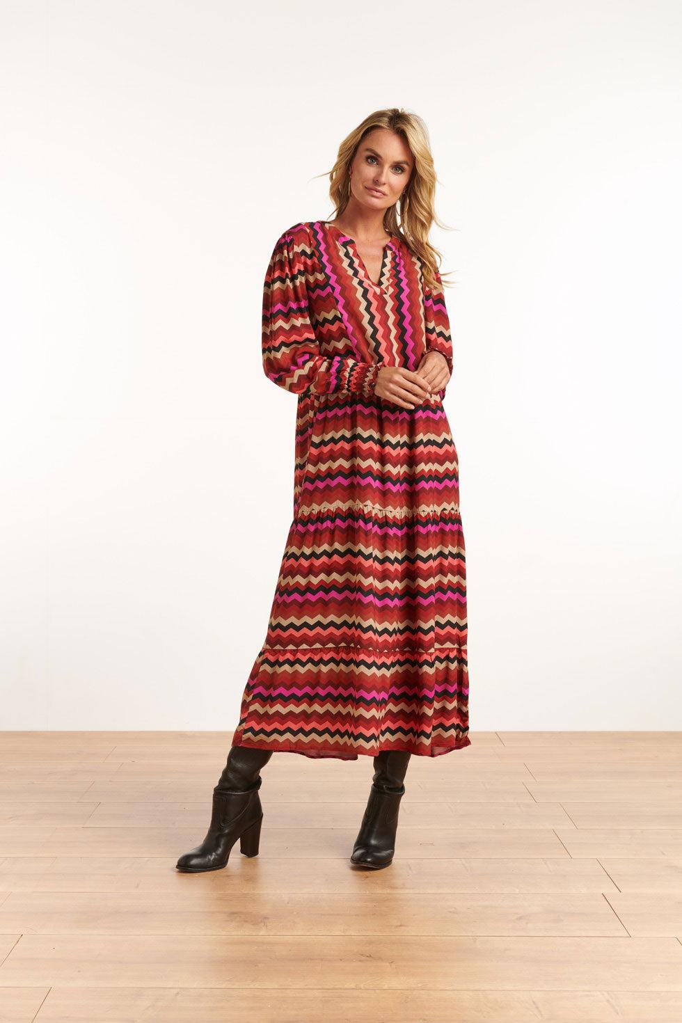 22655 Maxi Jurk Zigzag Print Ecovero