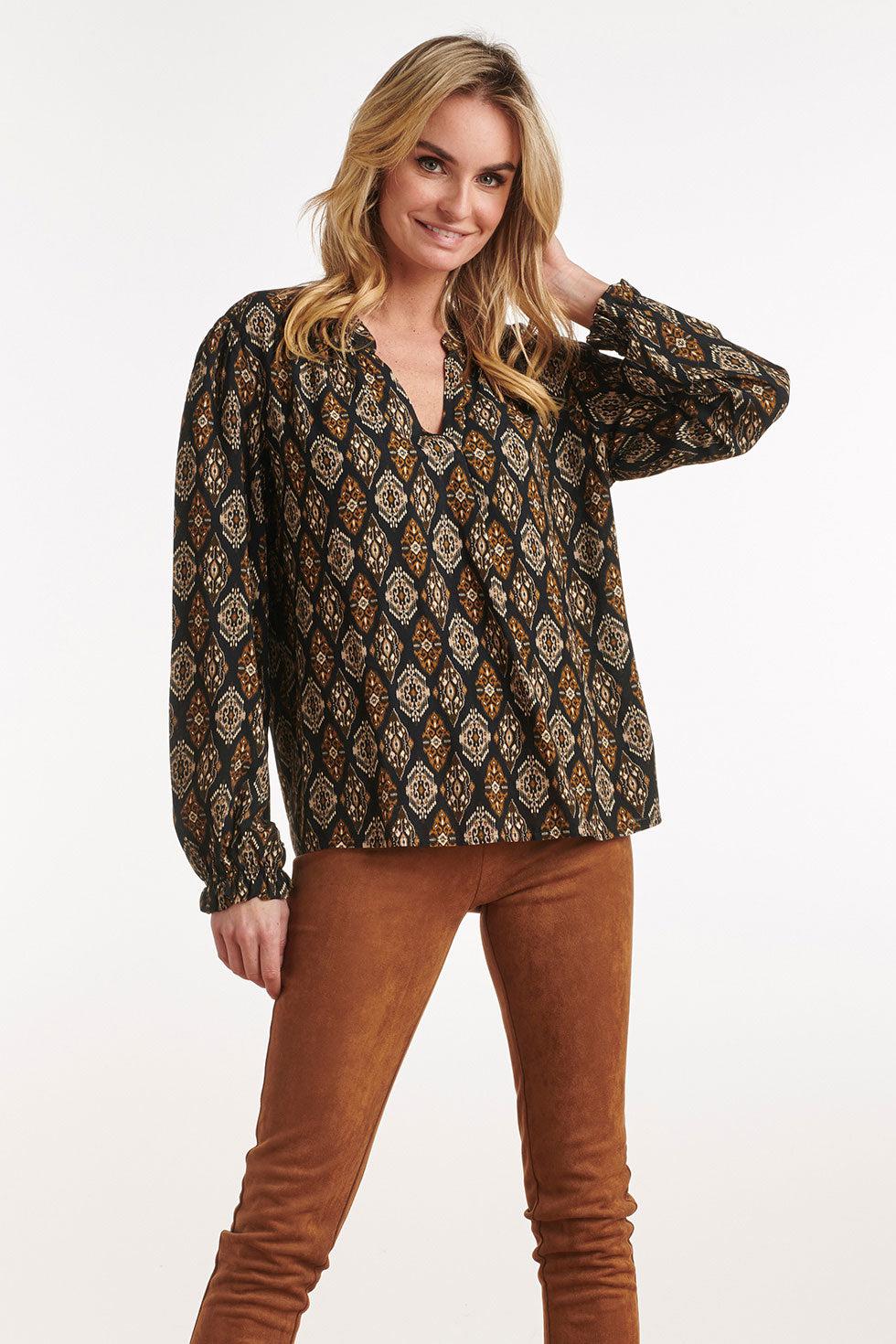 22694 Aztec Print Top Lange Mouwen