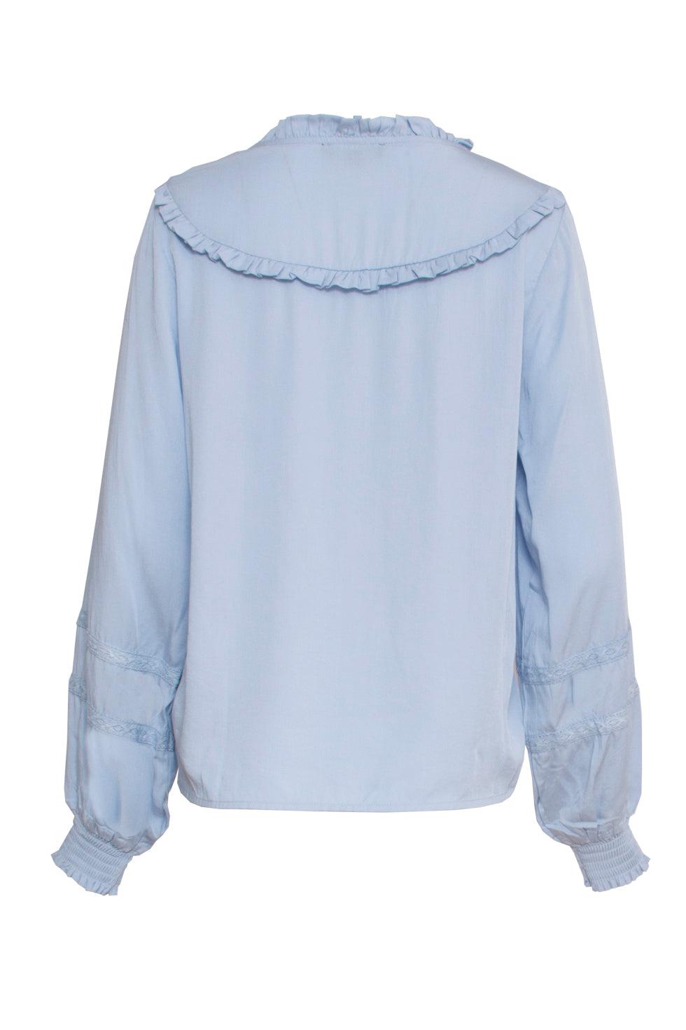 22827 Ruffle Top Met Pofmouwen In Licht Blauw