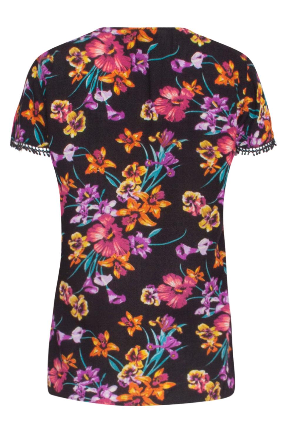 23371 Zomer Top Met Bloemenprint In Zwart-Paars