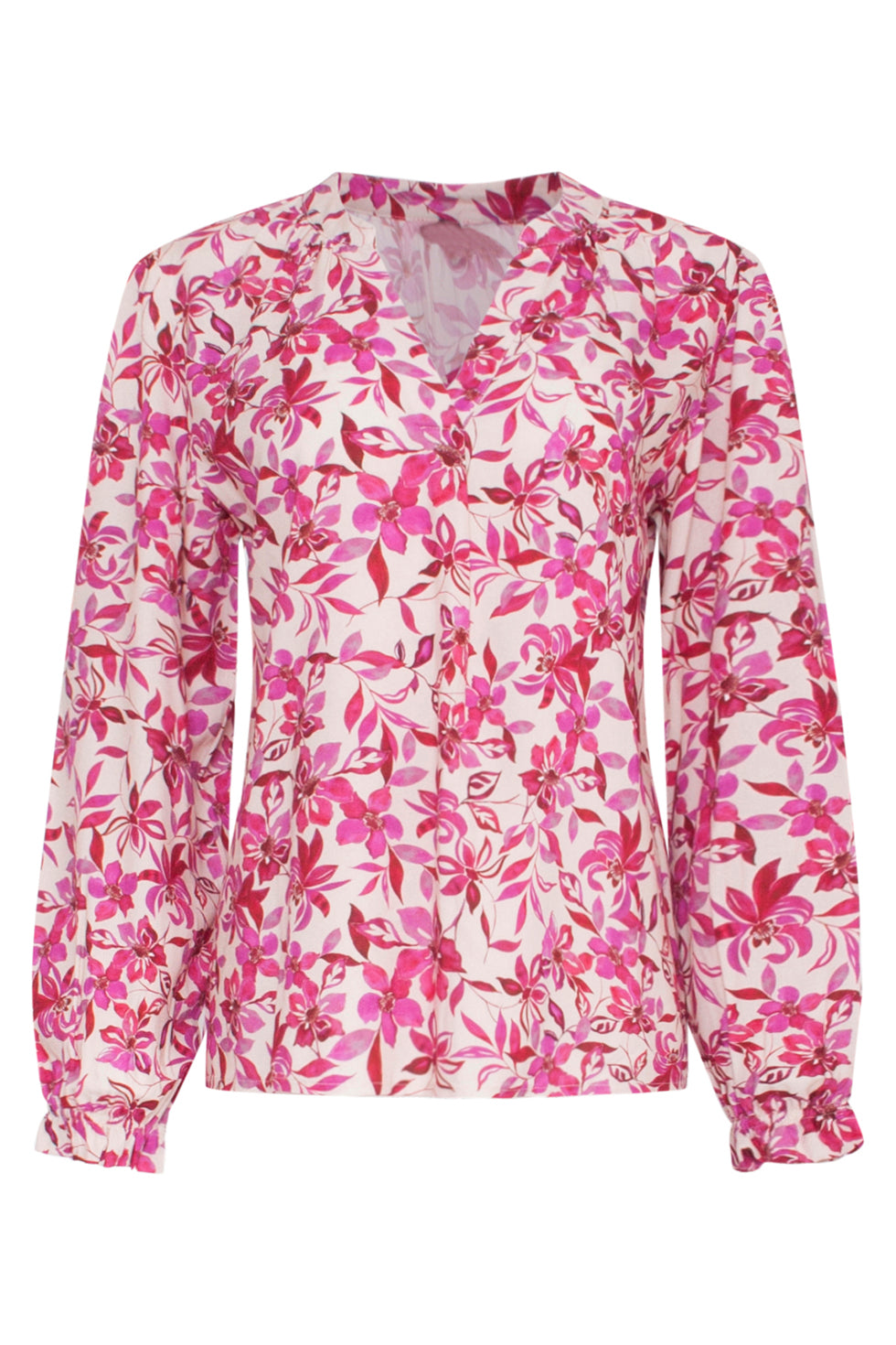 23645 Dames Top Met Rode En Fuchsia Bloemenprint