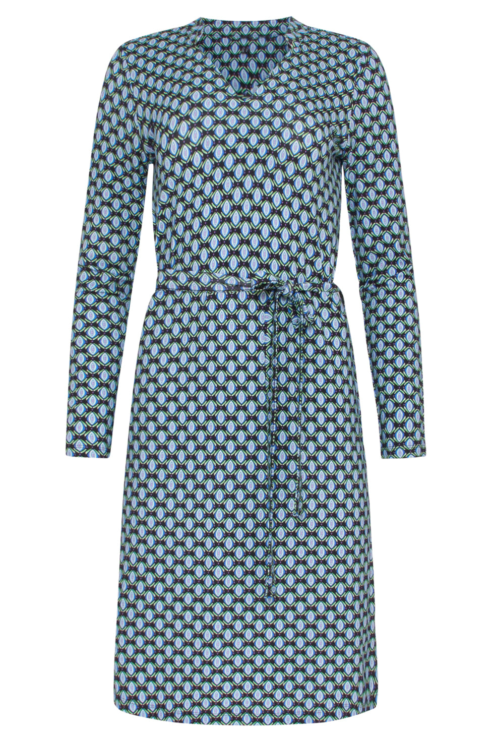 23649 Dames Jurk Met Zwart En Blauw Geometrisch Retro Print