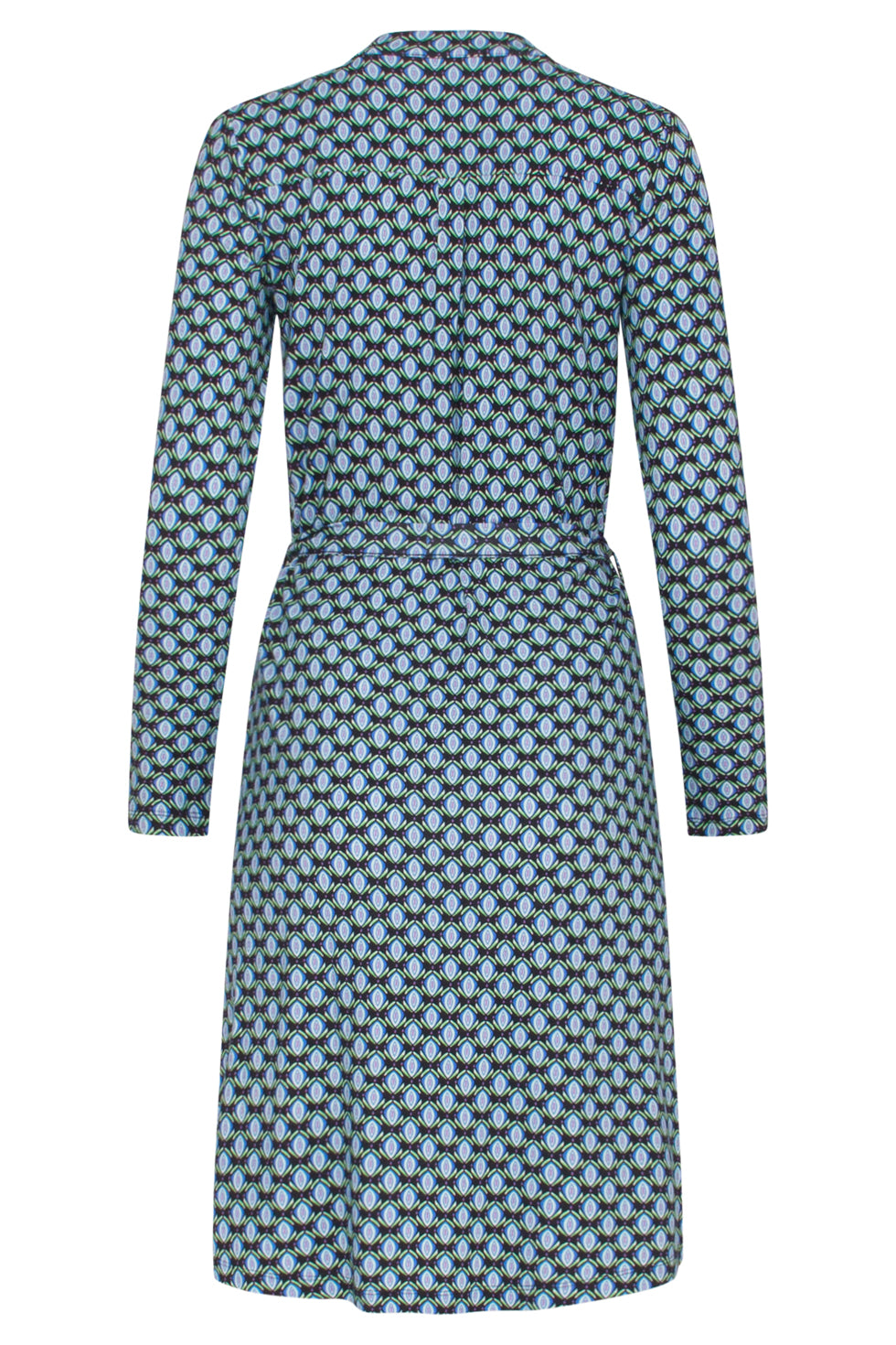 23649 Dames Jurk Met Zwart En Blauw Geometrisch Retro Print