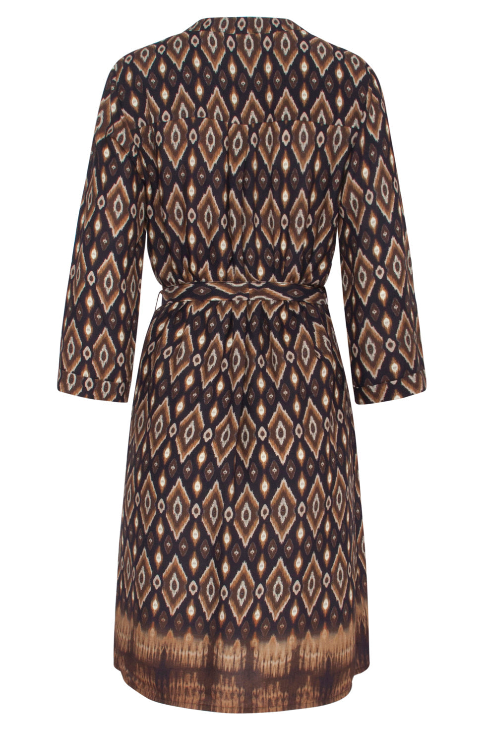 23658 Dames Jurk Met Tribal Print In Zwart En Bruine