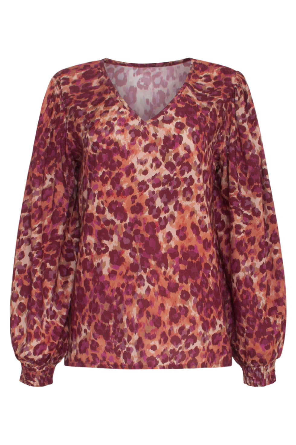 23661 Dames Top Met Sand En Purple Dieren Print