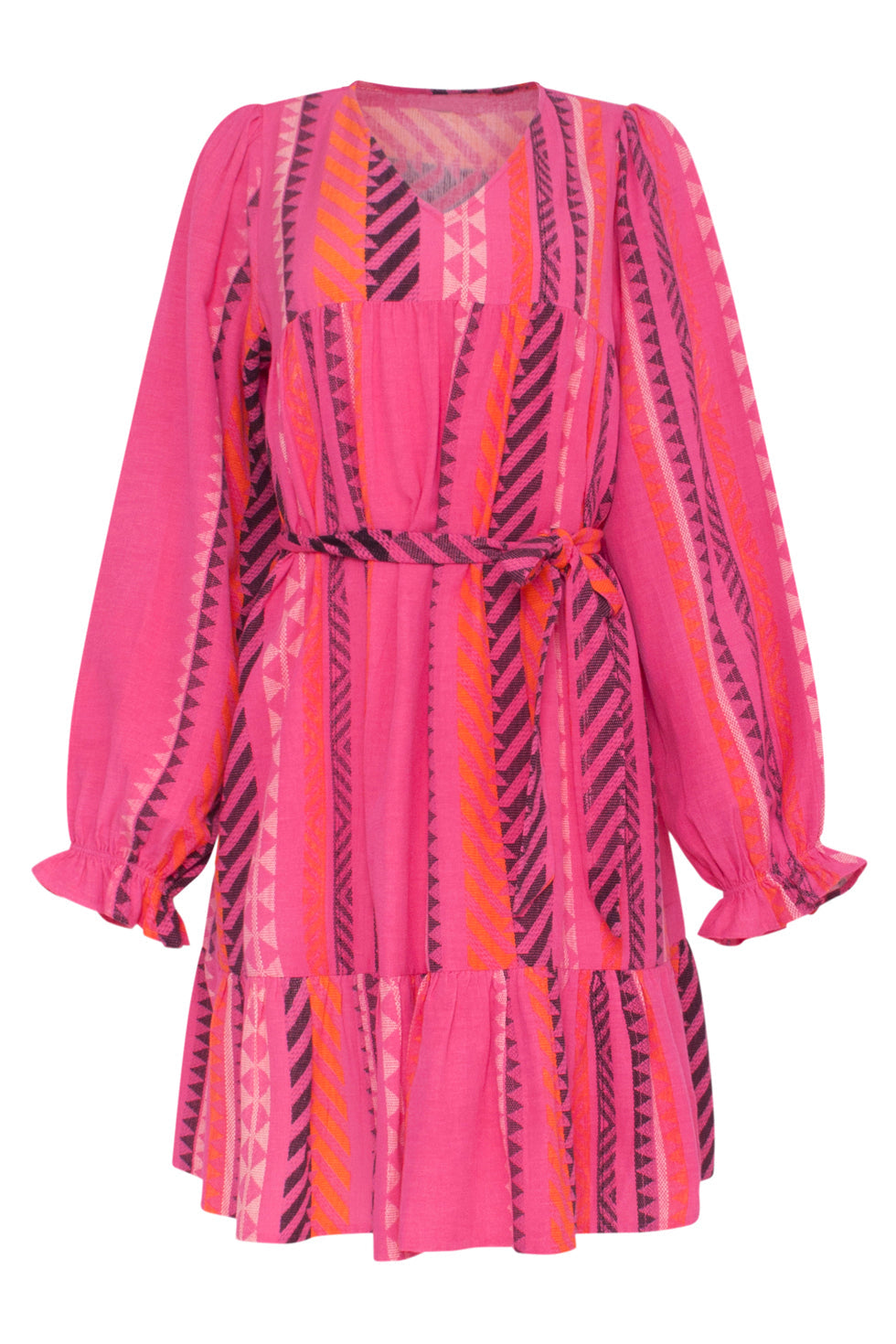 23668 Dames Fuchsia Jurk Met Aztec Allover Print