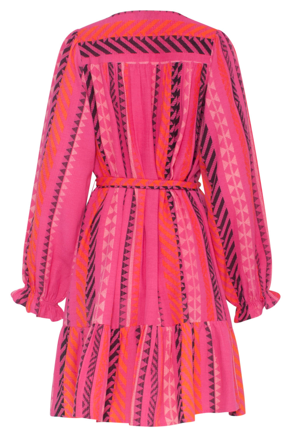 23668 Dames Fuchsia Jurk Met Aztec Allover Print