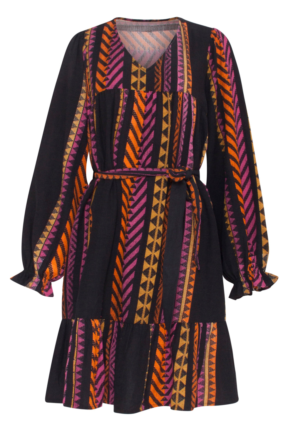 23668 Dames Zwart Jurk Met Aztec Print