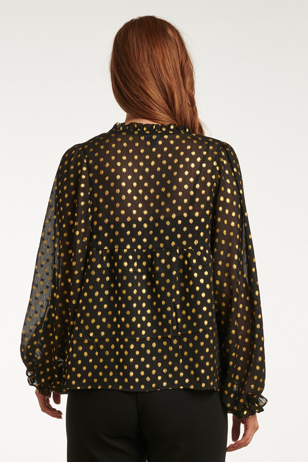 23727-999-025 V-Hals Top Met Stippenprint In Zwart En Goud - 100% Polyester