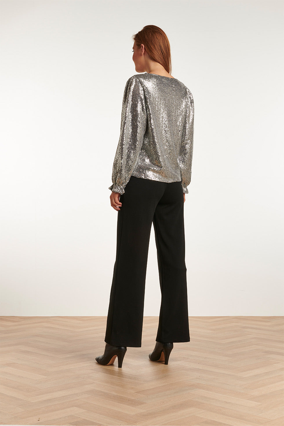 23738-020 Zilveren Glitter V-Hals Top Voor Dames