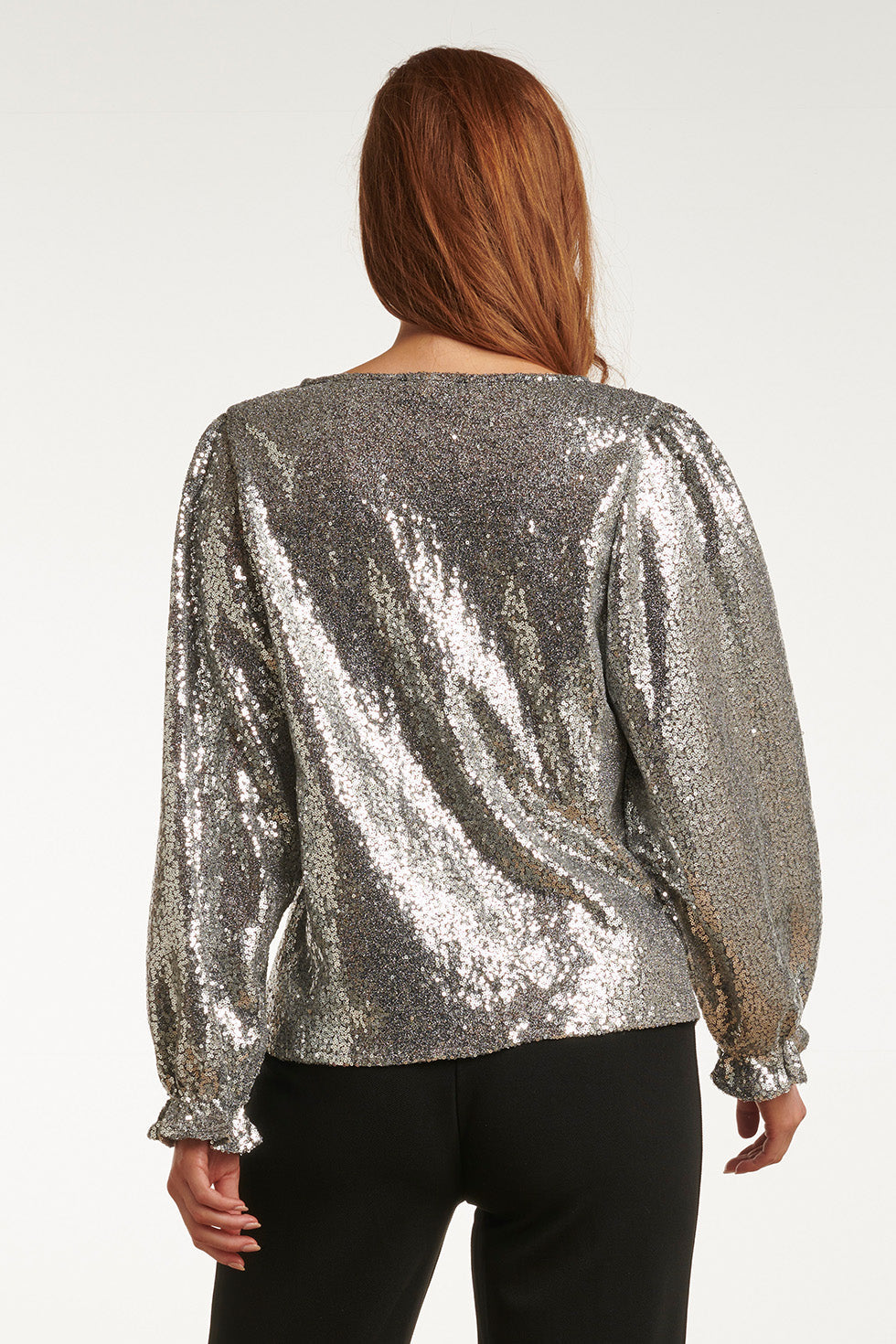 23738-020 Zilveren Glitter V-Hals Top Voor Dames