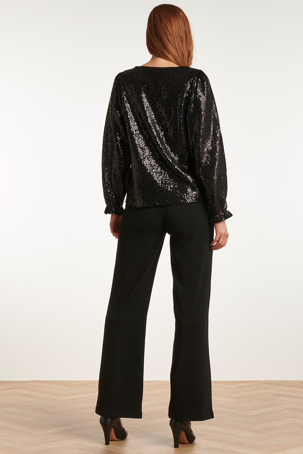 23740-999 Zwarte Glitter V-Hals Top Voor Dames