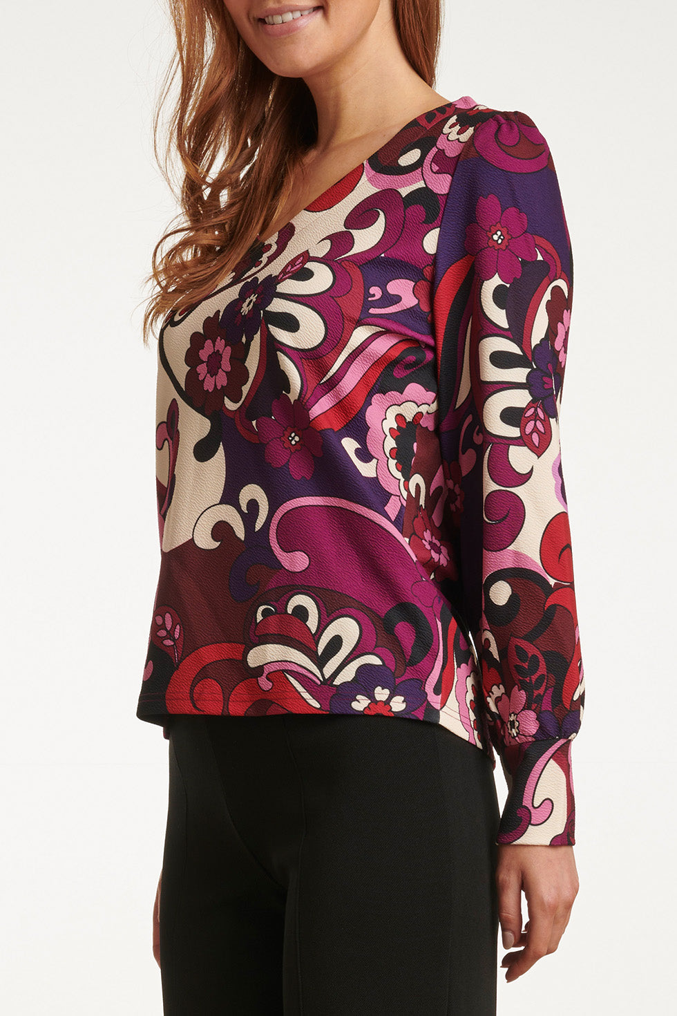 23742-380-998 Multi Kleurige Bloemenprint V-Hals Top Voor Dames