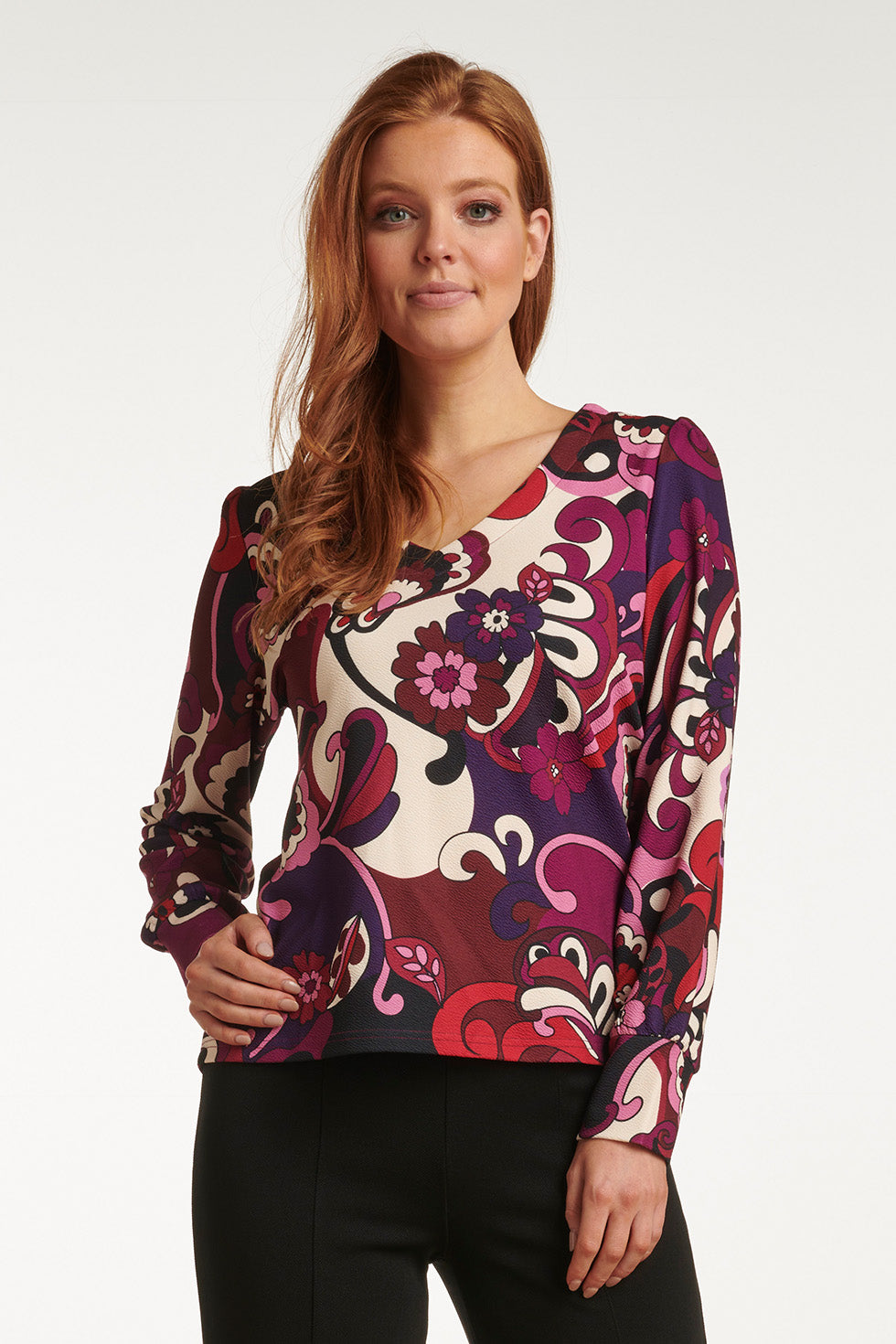 23742-380-998 Multi Kleurige Bloemenprint V-Hals Top Voor Dames