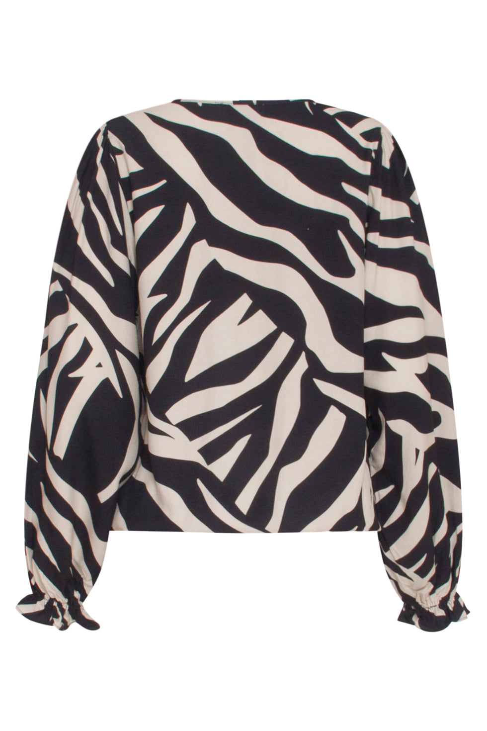 23744-010-999 Zebra Print V-Hals Top In Zwart En Off-White Voor Dames