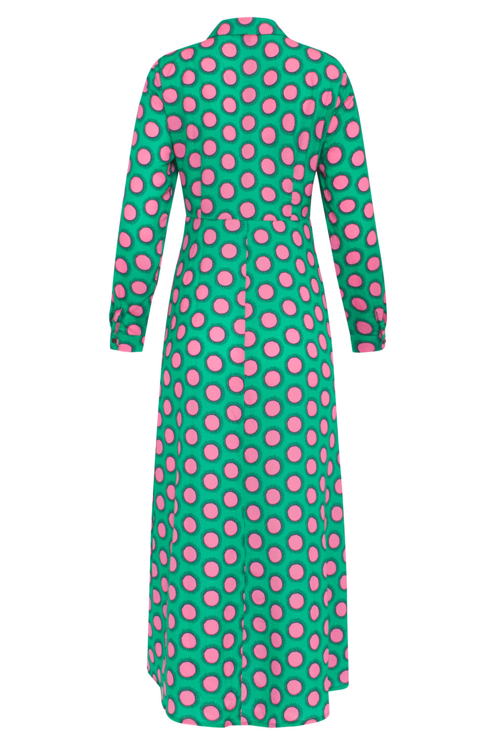 23801 Maxi Blouse Jurk Met Retro Print In Groen Roze