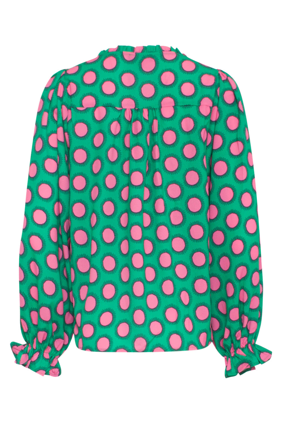 23802 Retro Print Top In Groen Roze Met Driekwart Mouwen