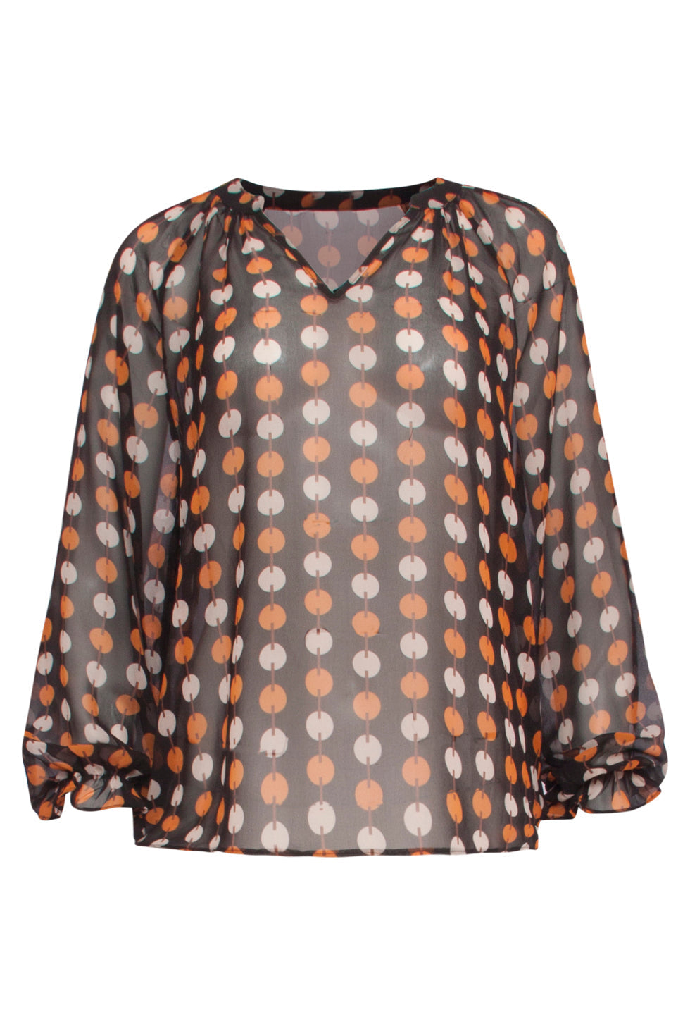 23804 Zwart En Cognac Grafische Print V-Hals Top