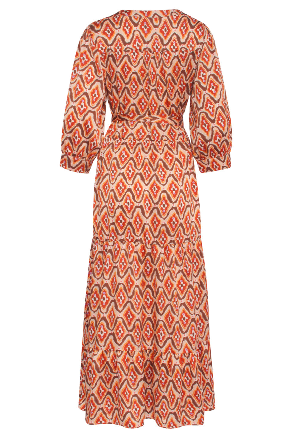 23819 Oranje Multikleur Retro Print V-Hals Jurk