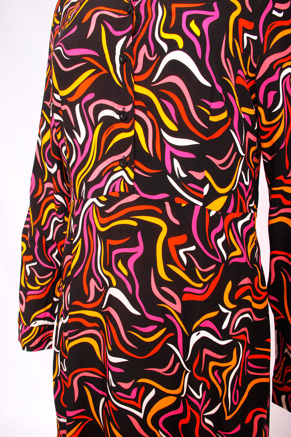 23822 Zwarte Blouse Jurk Met Grafische Multi-Kleur Print