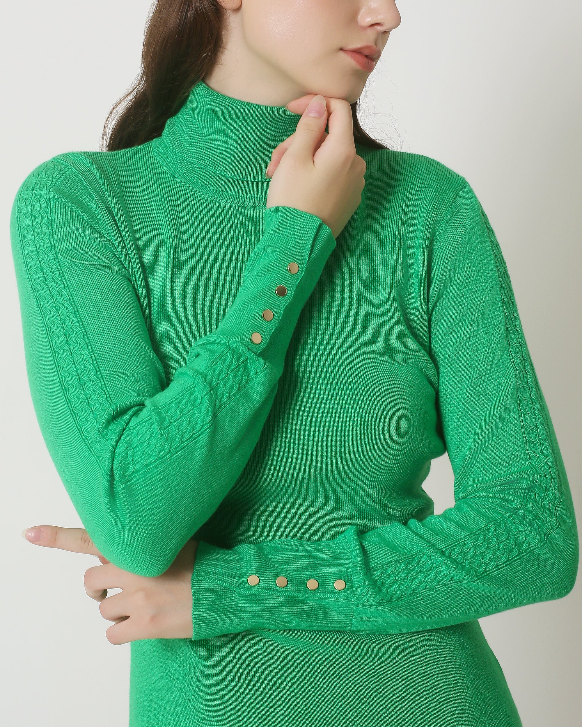 23841 Groene Turtle Neck Jurk