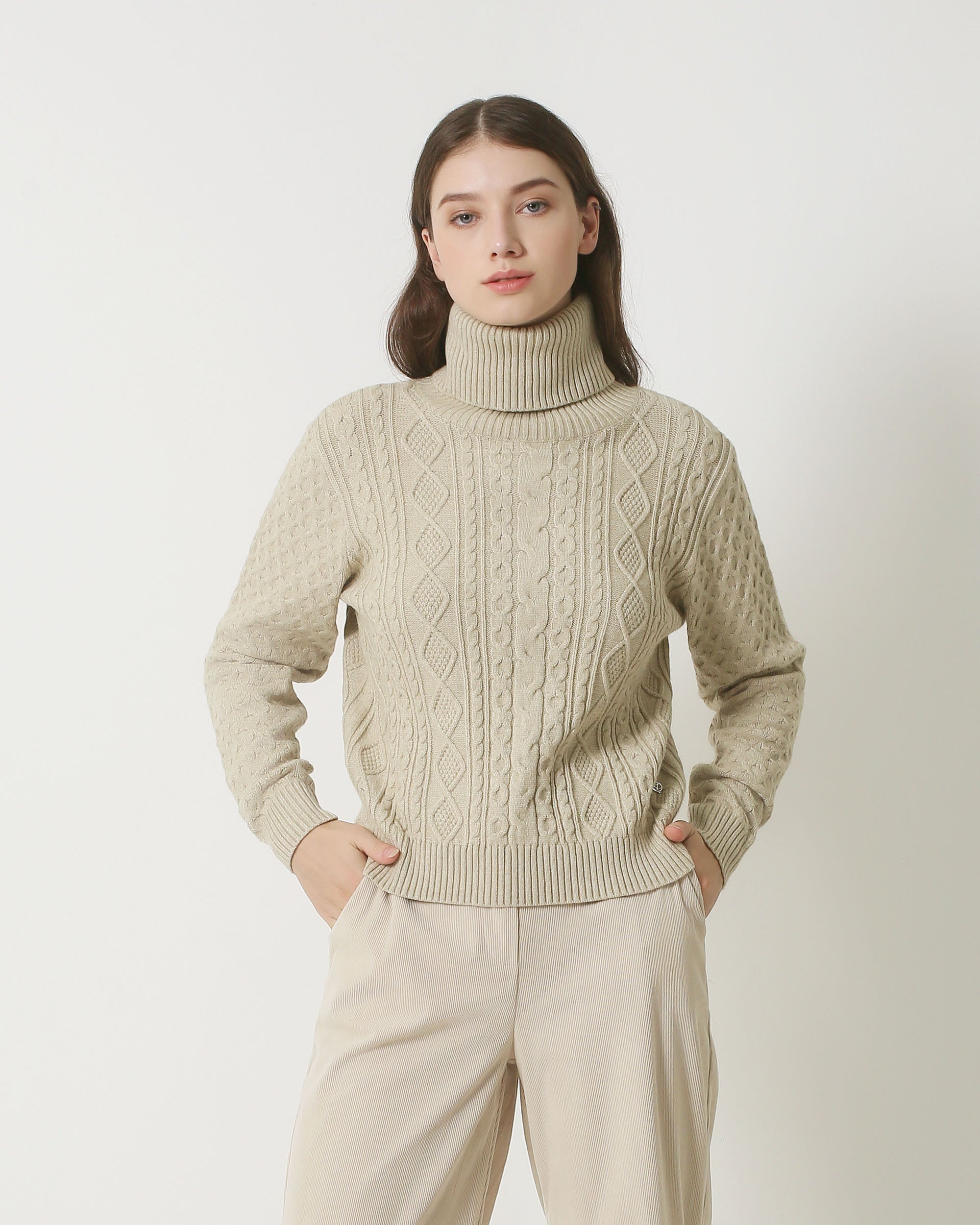 23847 Zandkleurige Turtle Neck Top