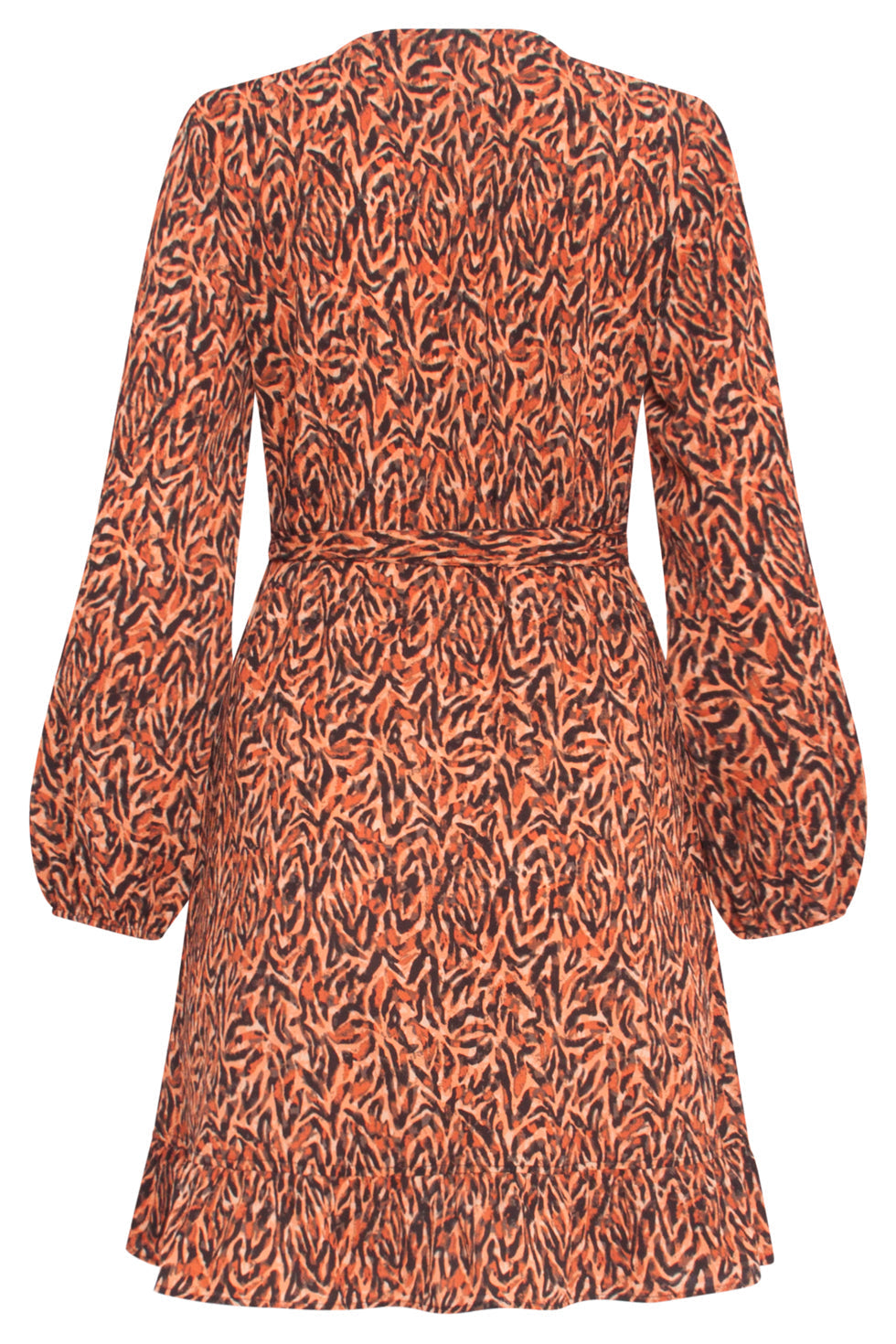 23886 Herfst/Winter Jurk Met Grafische Print In Oranje Bruine Tinten