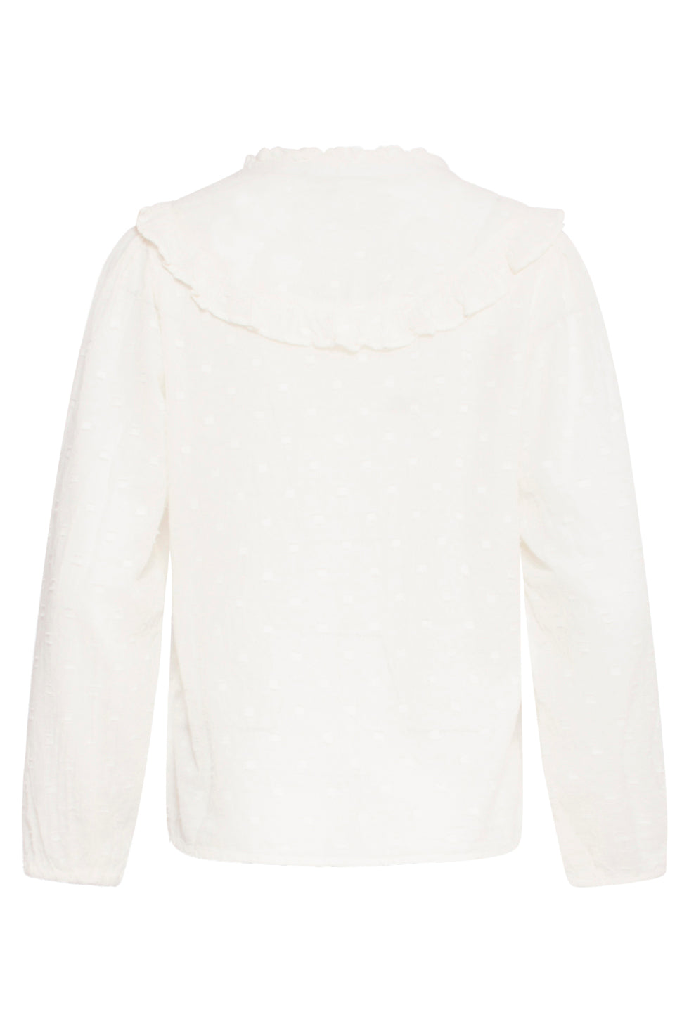 23888 Herfst/Winter Uni Witte Top Met V-Hals, Lange Mouwen En Ruffles