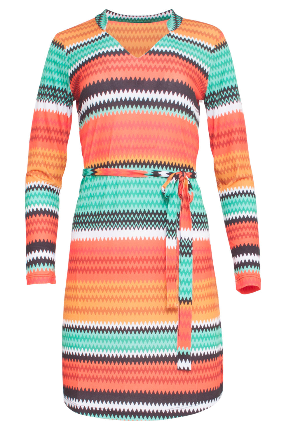 23895-250-998 Oranje Multi Zigzag Jurk