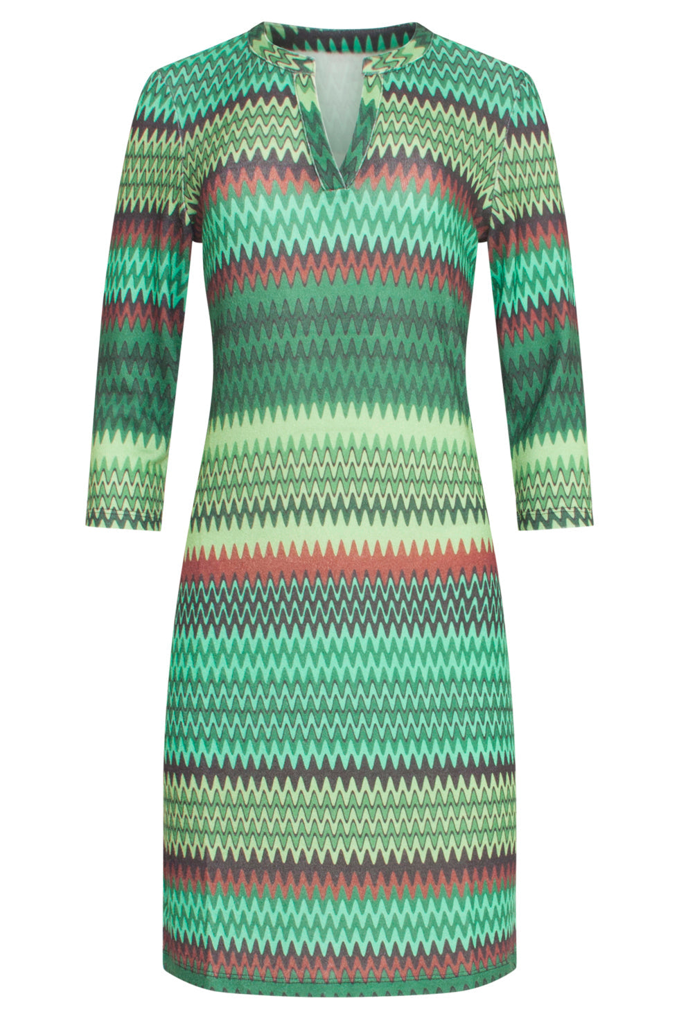 23896-530-998 Groene Multicolor Zigzag Jurk