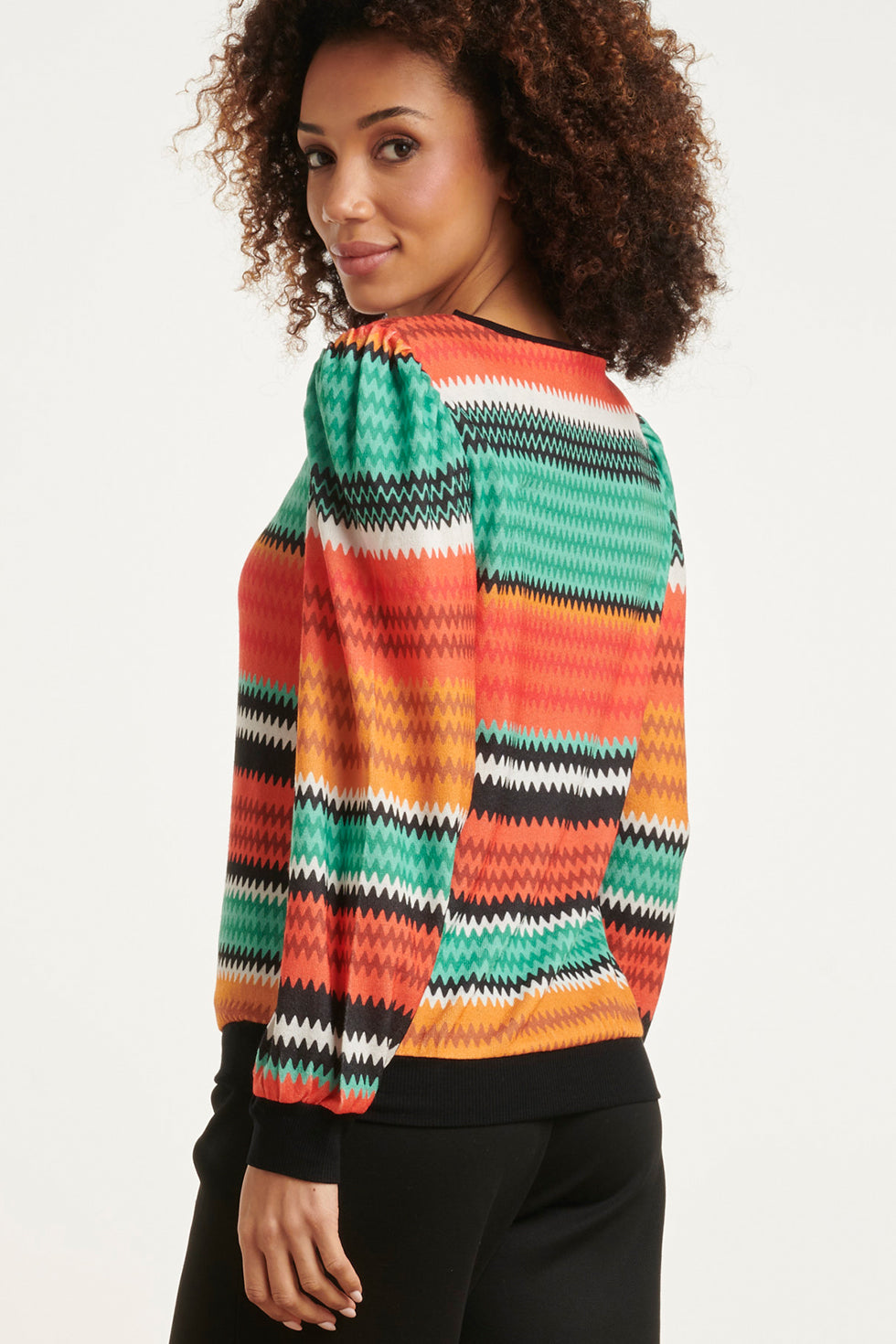 23897 Oranje Multicolor Zigzag Top