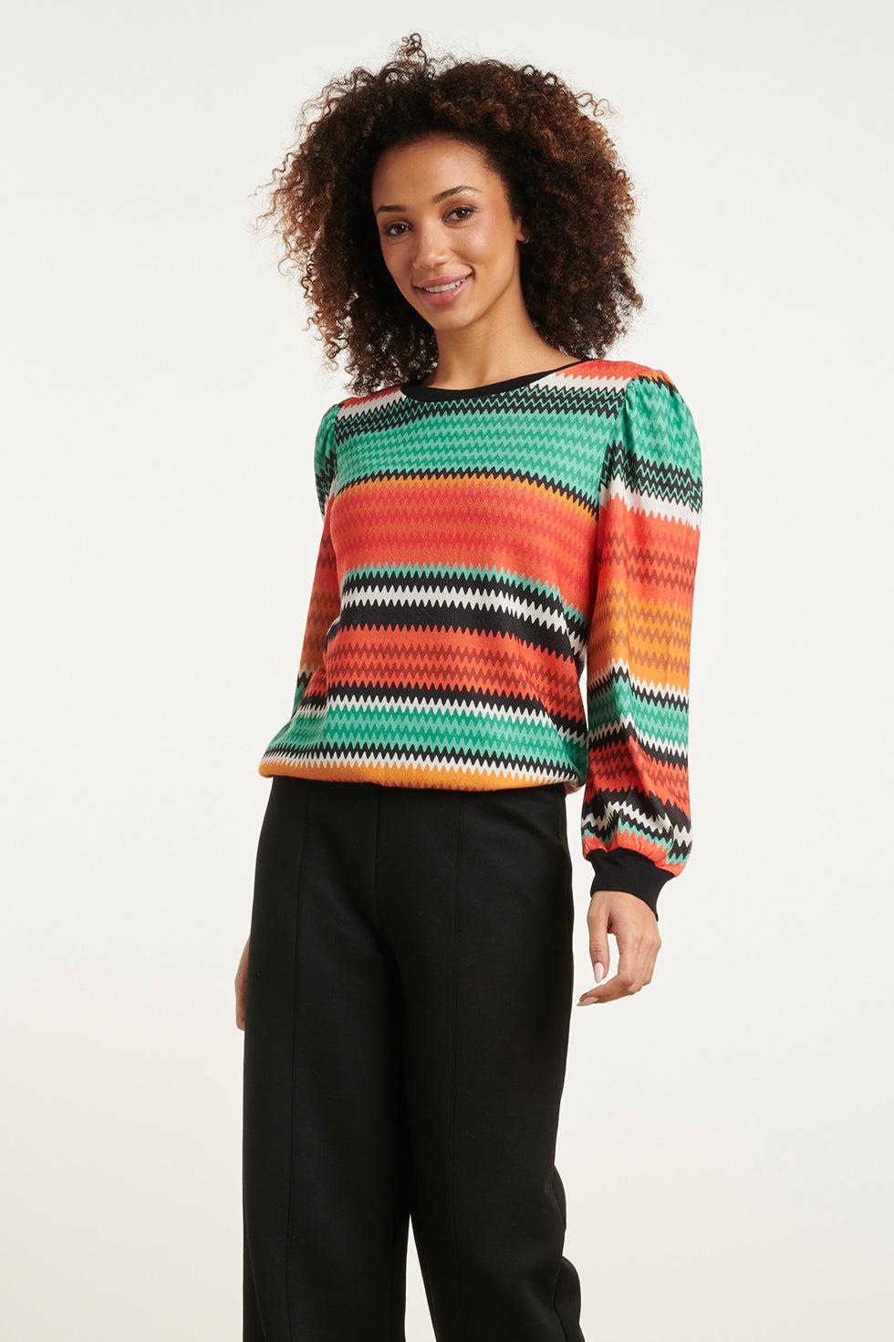 23897 Oranje Multicolor Zigzag Top