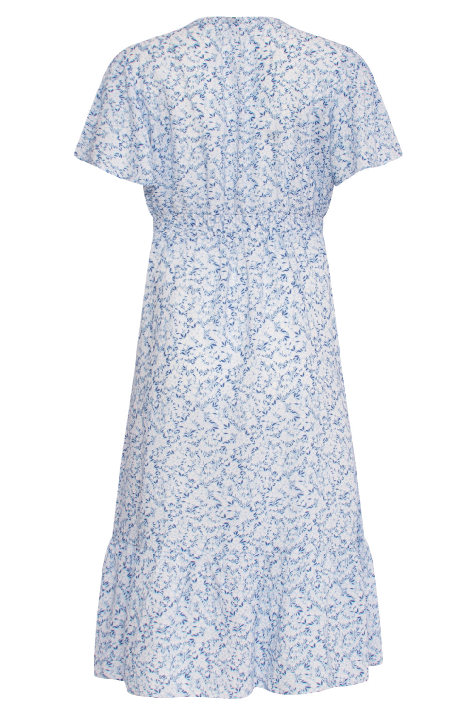 24344 Wit En Blauw Ditsy Bloemen Midi Jurk