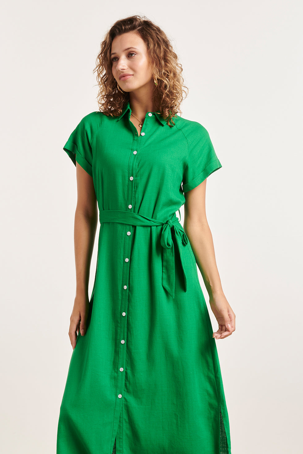 24348 Groene Ademende Zomer Shirtjurk