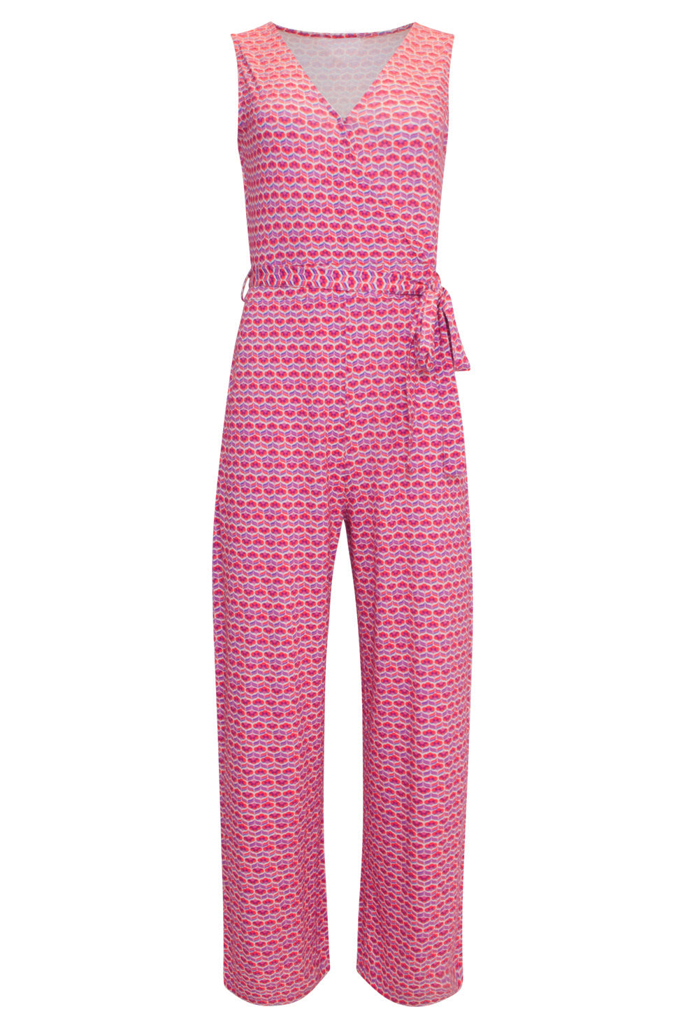 24444 Roze Retro Grafische Print Jumpsuit - Wijde Pijpen