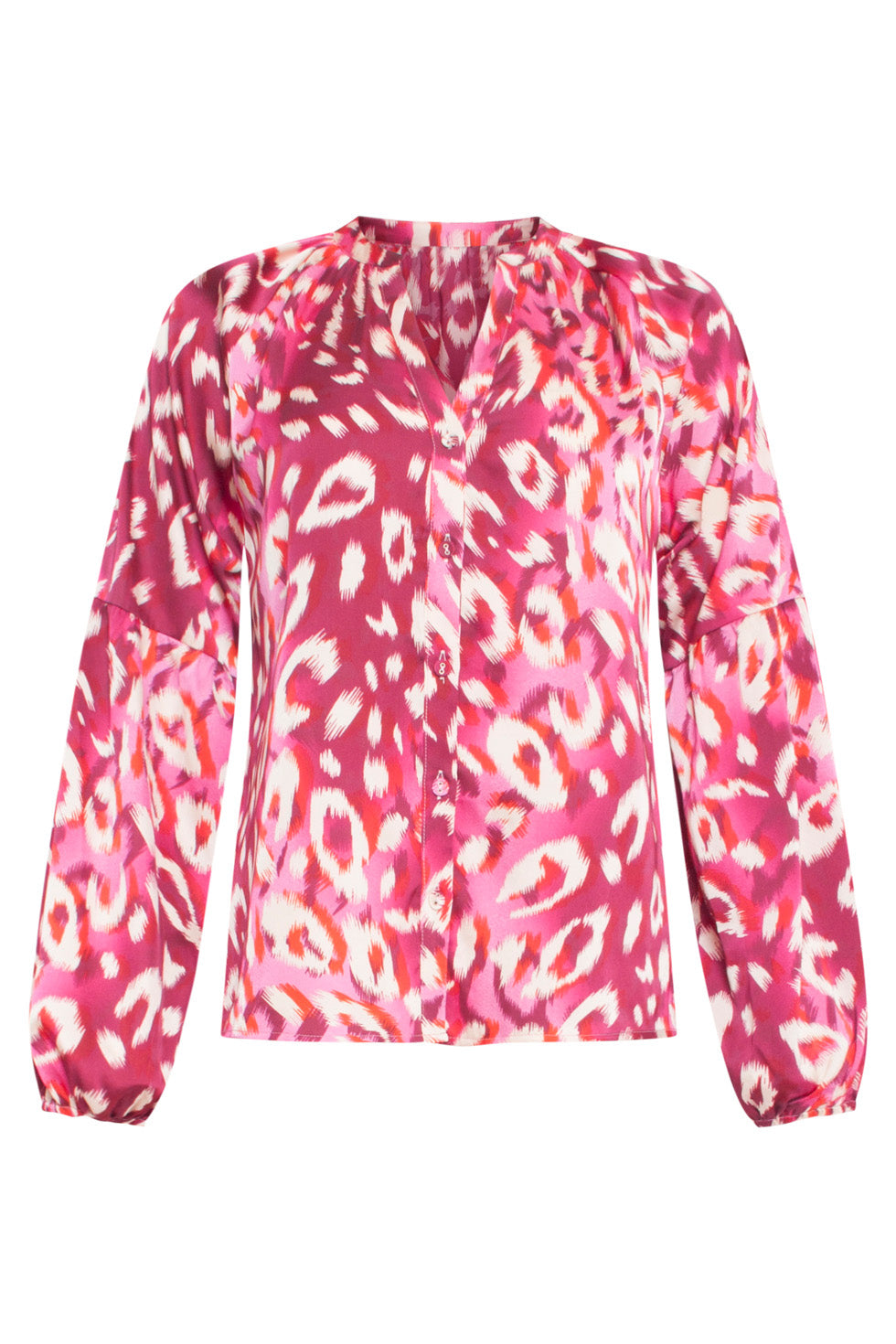 24504 Fuchsia Cheetah Print Satijnen Blouse