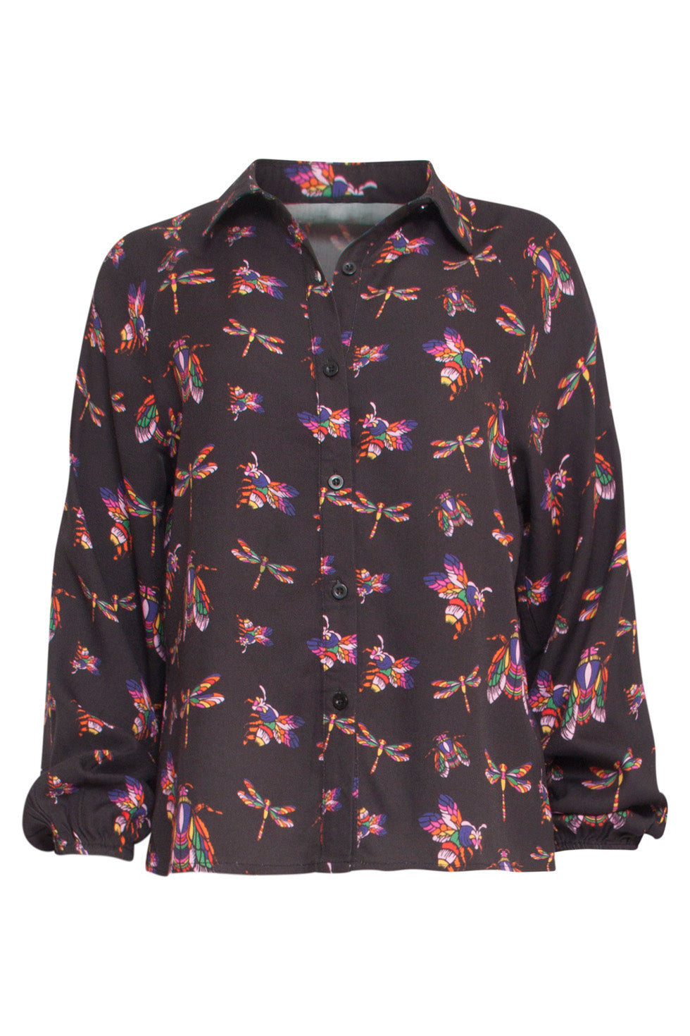 24506 Zwarte Shirt Blouse Met Insectenprint