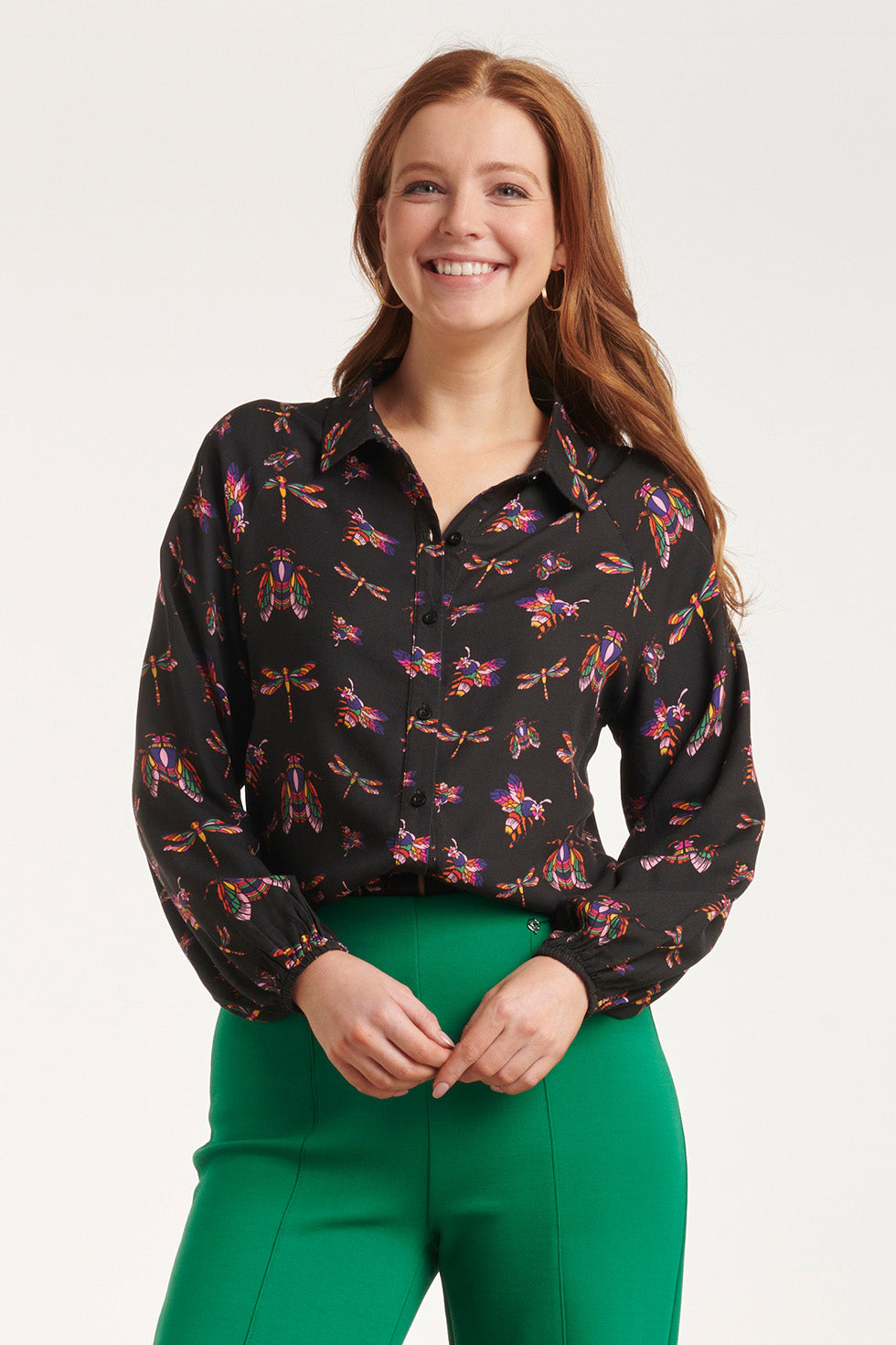 24506 Zwarte Shirt Blouse Met Insectenprint