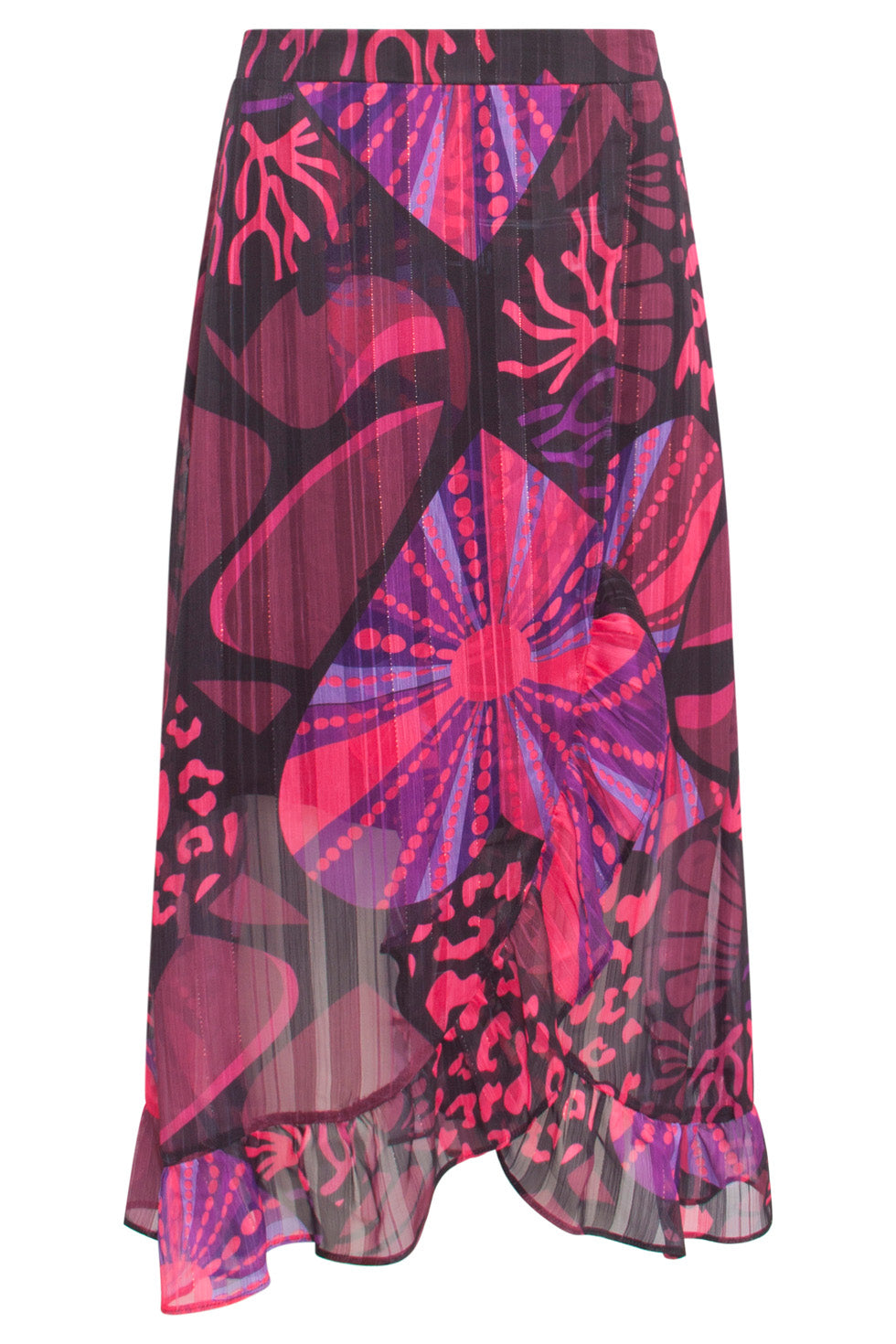 24524 Fuchsia En Paarse Hartjesprint Midi Rok