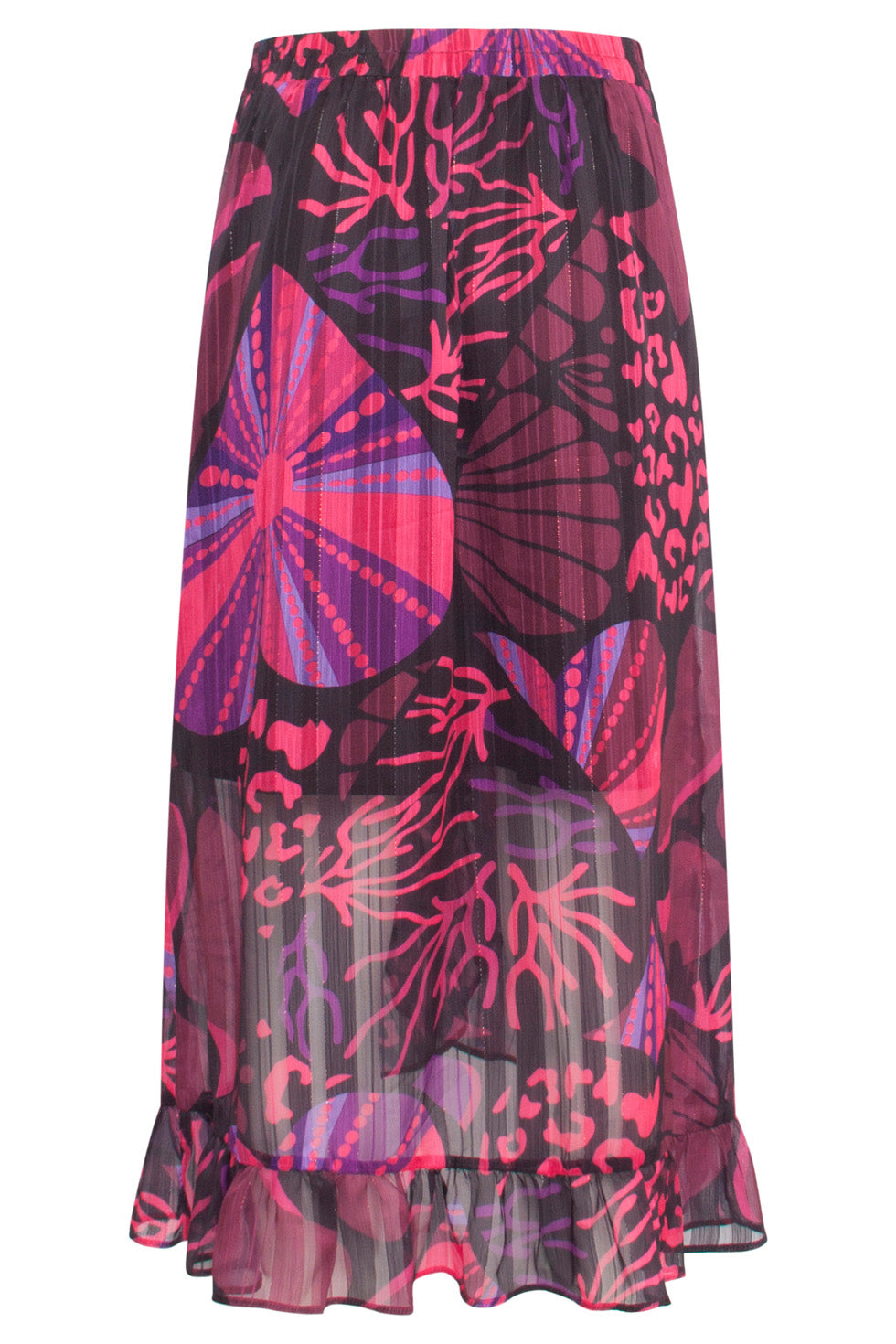 24524 Fuchsia En Paarse Hartjesprint Midi Rok