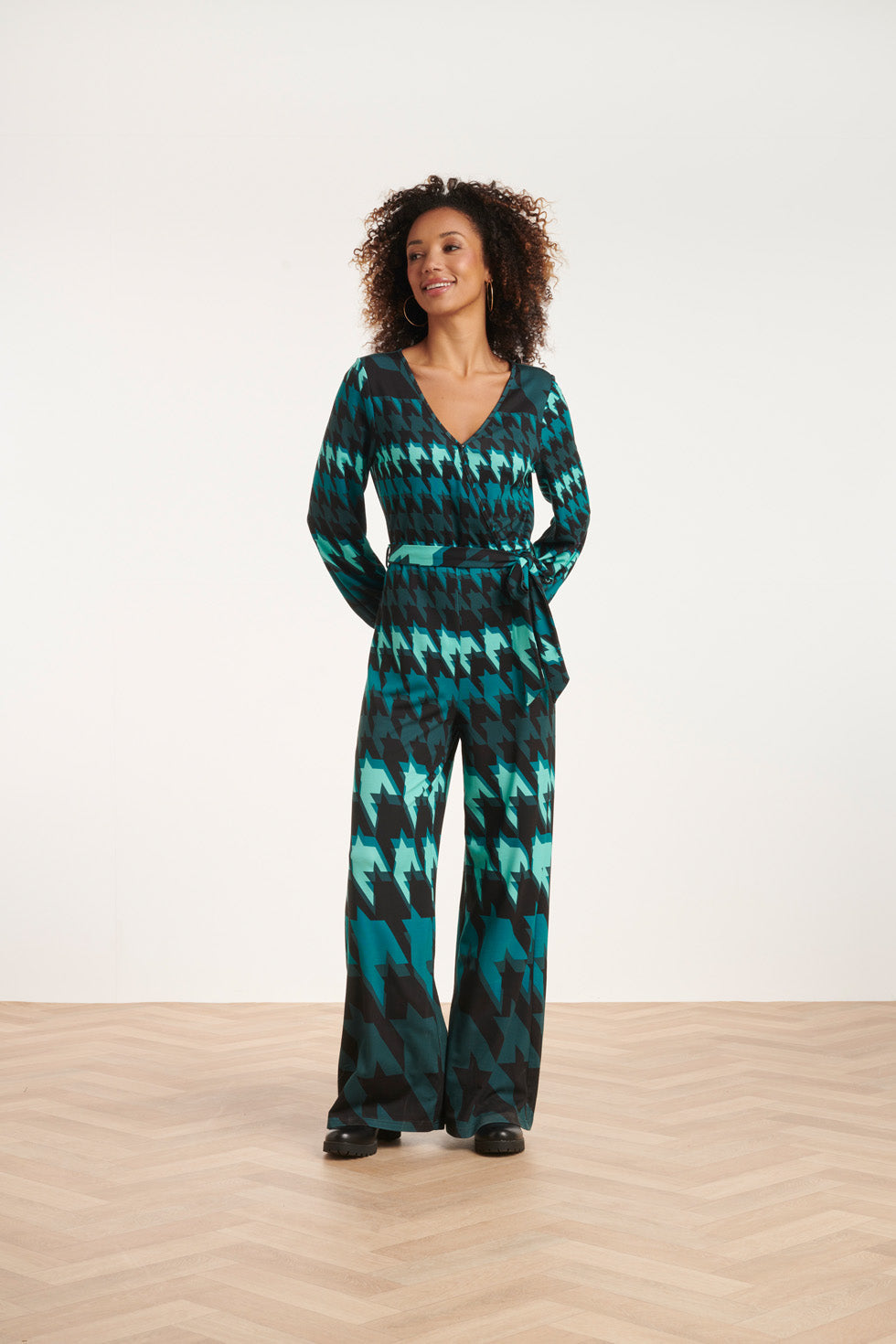 24527 Houndstooth Print Jumpsuit