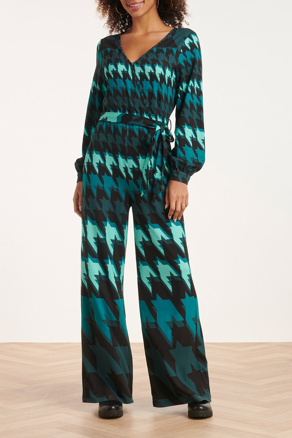 24527 Houndstooth Print Jumpsuit