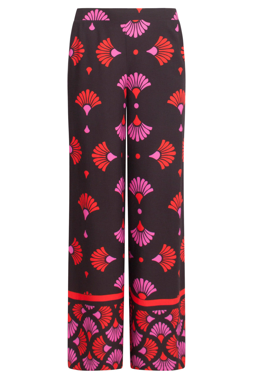 24538 Zwarte Broek Met Fuchsia En Rode Grafische Print