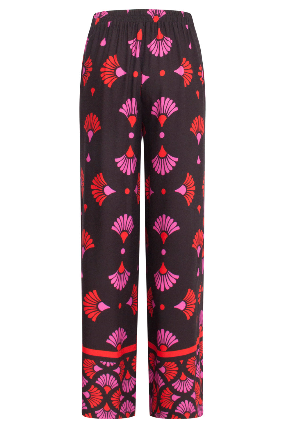 24538 Zwarte Broek Met Fuchsia En Rode Grafische Print