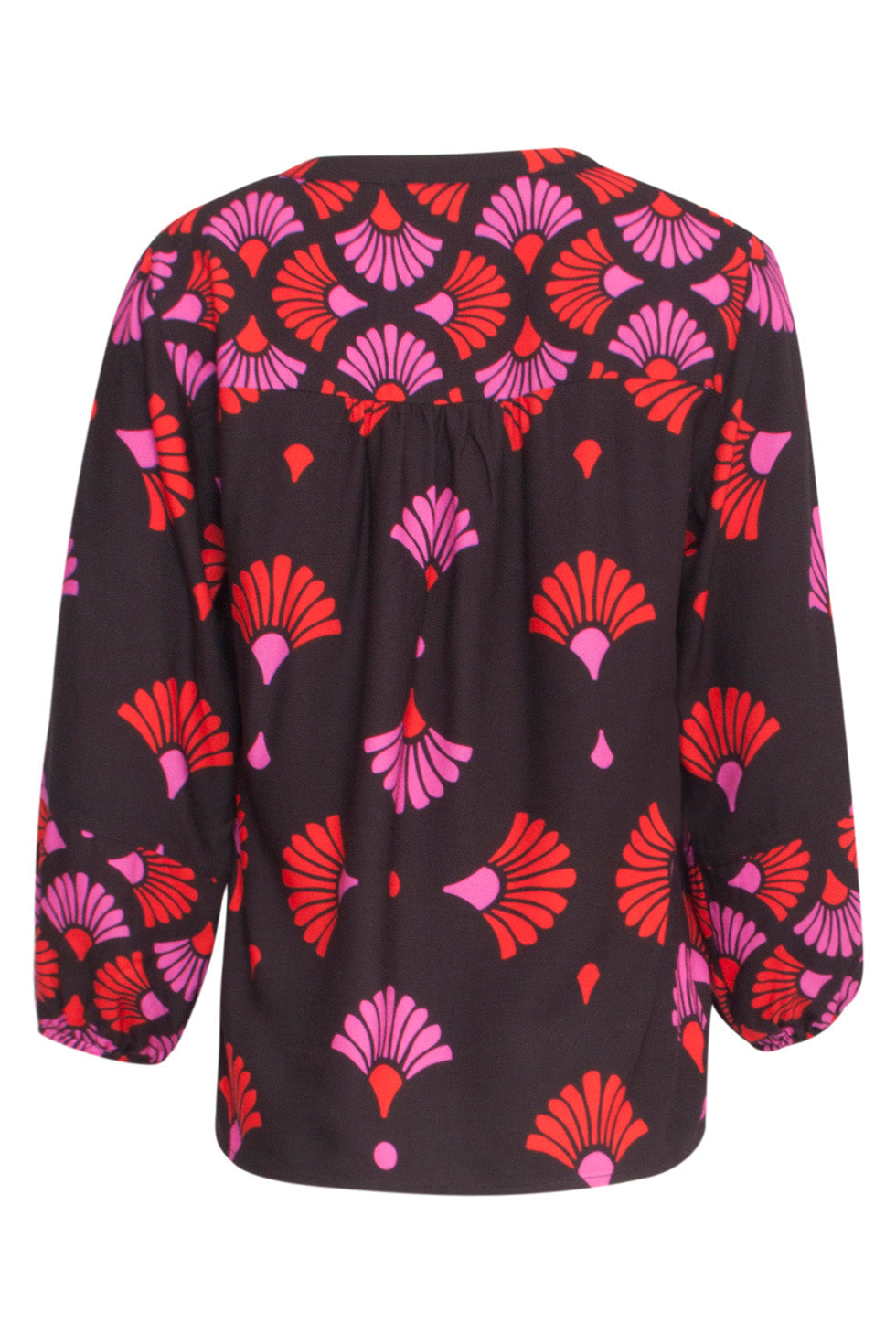 24539 Zwarte Top Met Fuchsia En Rode Grafische Print