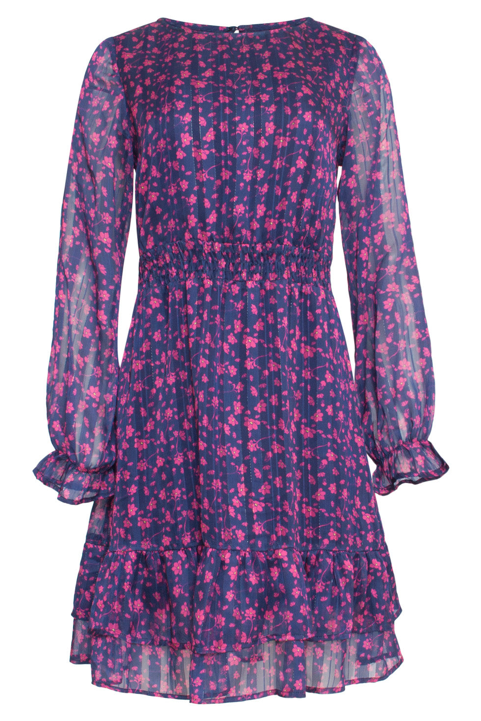 24540 Korte Jurk Met Fuchsia Bloemenprint